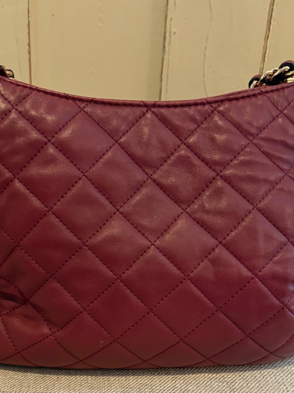 Michael Kors Quilted Shoulder Tote in Burgundy with Gold Hardware - Picture 2 of 7